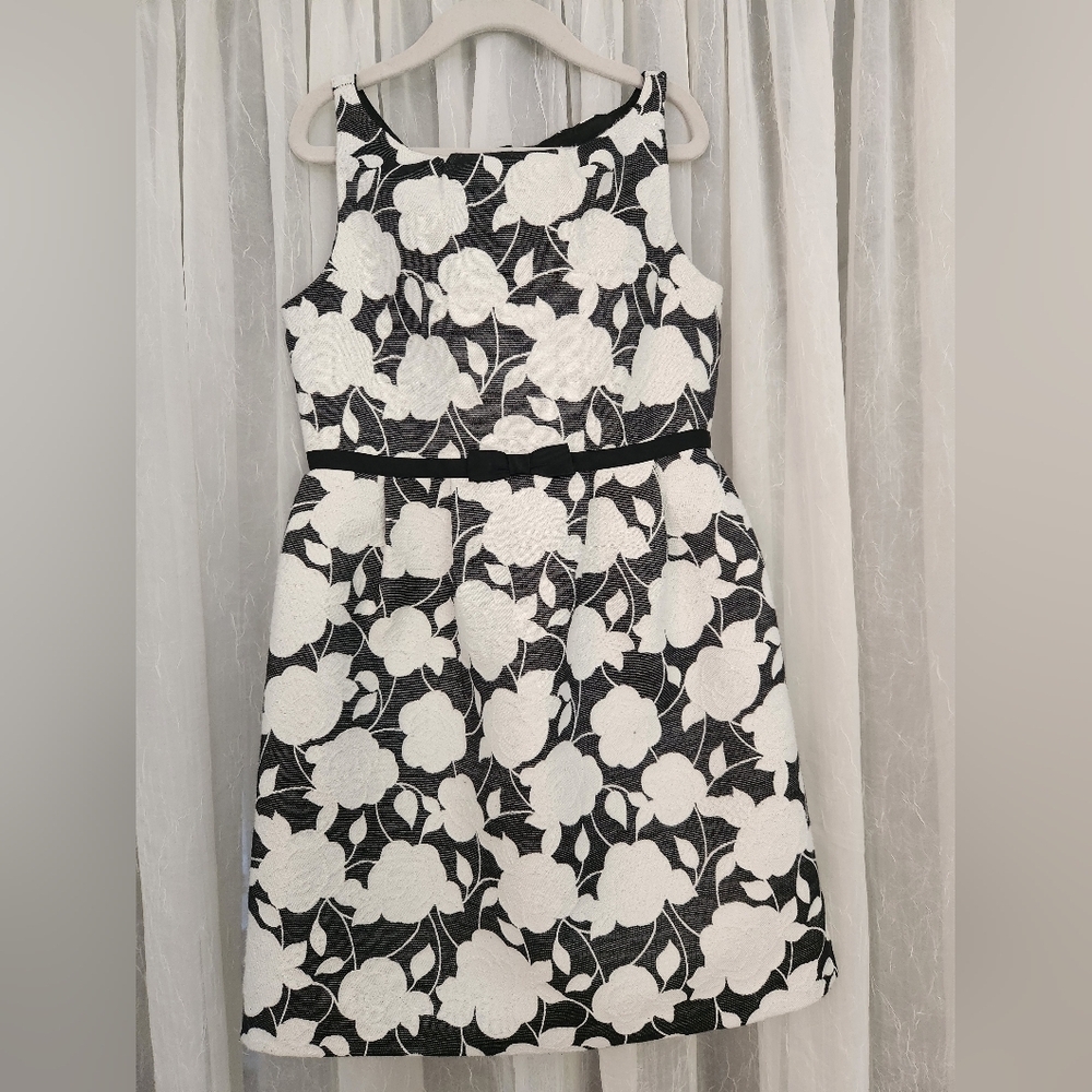 Janie&Jack Blk/Whte Sleeveless Floral Dress w/Dainty Grograin Bow Waist, S7, EUC